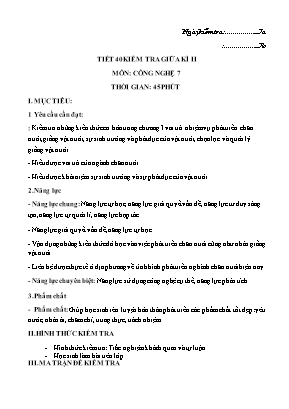 Đề kiểm tra giữa kì 2 môn Công nghệ 7